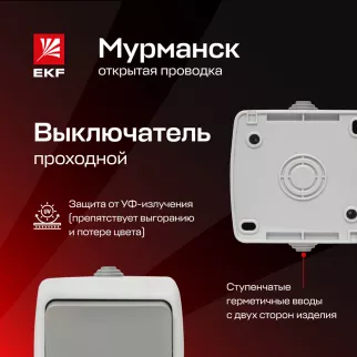 Выключатель проходной одноклавишный EKF Мурманск серый