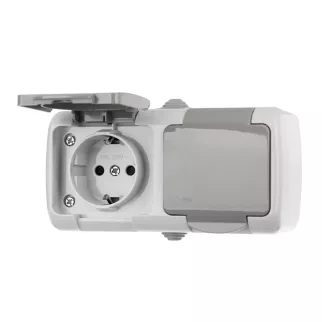 Розетка двойная EKF Мурманск с заземлением влагозащищенная серая