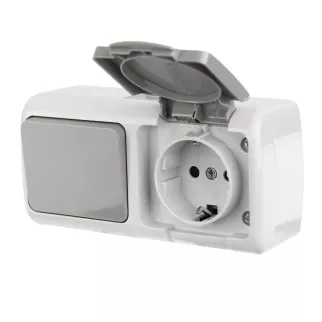 Розетка + выключатель EKF Мурманск с заземлением серая