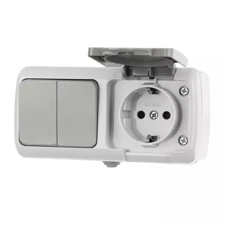 Розетка + двойной выключатель EKF Мурманск с заземлением серая