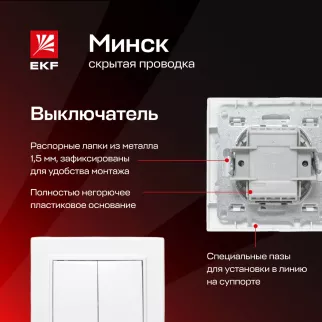 Выключатель двухклавишный EKF Минск с рамкой белый