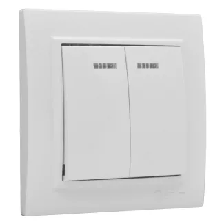 Выключатель двухклавишный EKF Минск с рамкой с подсветкой белый