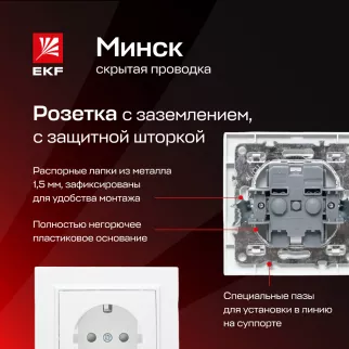 Розетка EKF Минск с заземлением с рамкой белая