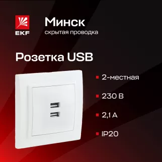 Розетка USB двойная EKF Минск белая