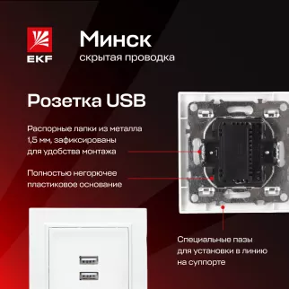 Розетка USB двойная EKF Минск белая