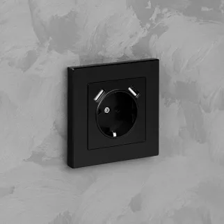 Розетка +2USB ONVOLT/EVERSON Кватро с заземлением без рамки черная