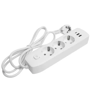 Удлинитель 1,8 м 3 гнезда с заземлением 2500 Вт + 2USB-A + USB-C 12 Вт STEKKER