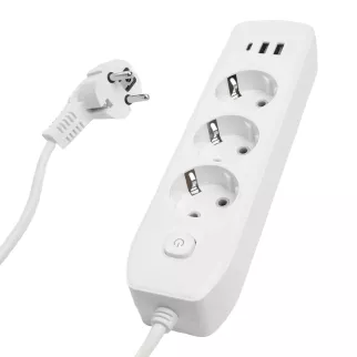 Удлинитель 1,8 м 3 гнезда с заземлением 2500 Вт + 2USB-A + USB-C 12 Вт STEKKER