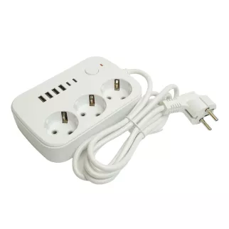 Удлинитель 1,8 м 3 гнезда с заземлением 2500 Вт + 4USB-A + 2USB-C 12 Вт STEKKER