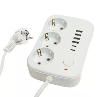 Удлинитель 1,8 м 3 гнезда с заземлением 2500 Вт + 4USB-A + 2USB-C 12 Вт STEKKER