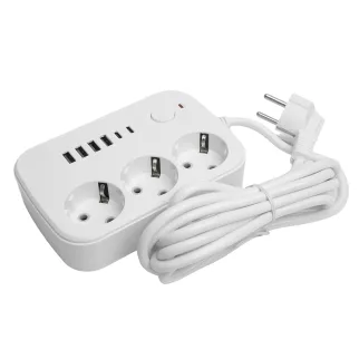 Удлинитель 3 м 3 гнезда с заземлением 2500 Вт + 4USB-A + 2USB-C 12 Вт STEKKER