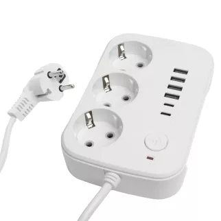 Удлинитель 3 м 3 гнезда с заземлением 2500 Вт + 4USB-A + 2USB-C 12 Вт STEKKER