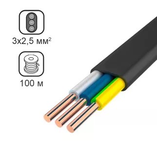 Кабель твердый плоский ВВГп-нг(A)-LS ГОСТ 3x2,5 мм 100 м Промэко