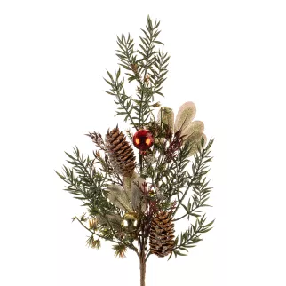 Ветка декоративная 58 см с шишками и ягодами Santi