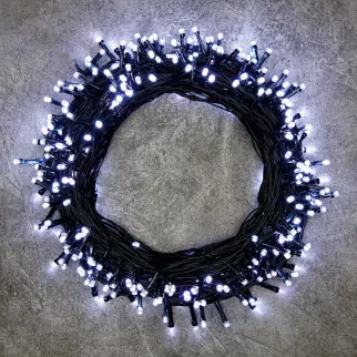 Гирлянда Нить 400LED 20 м холодный белый свет, зеленый провод IP20 ПВХ, 8 функций Santi