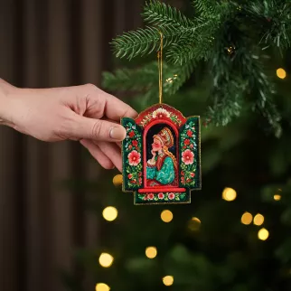 Елочная игрушка из березовой фанеры h10 см зелено-красная
