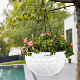 Горшок пластиковый подвесной RATTAN OLA DOM белый d34 см h21 см 12 л со вставкой 5 л