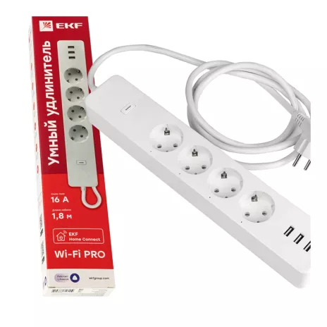 Умный удлинитель EKF Connect PRO Wi-Fi с USB 1,8 м