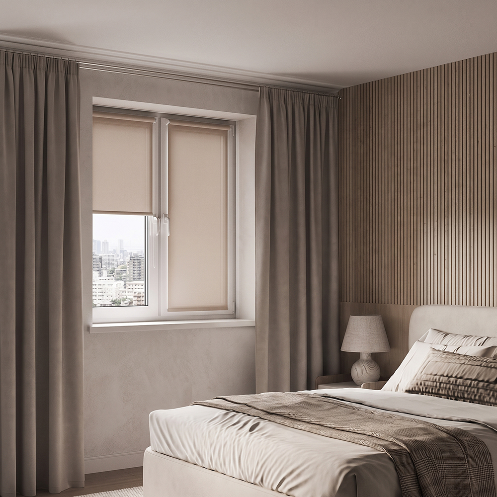 Шторы рулонные светло-бежевые NEODECO Базовый