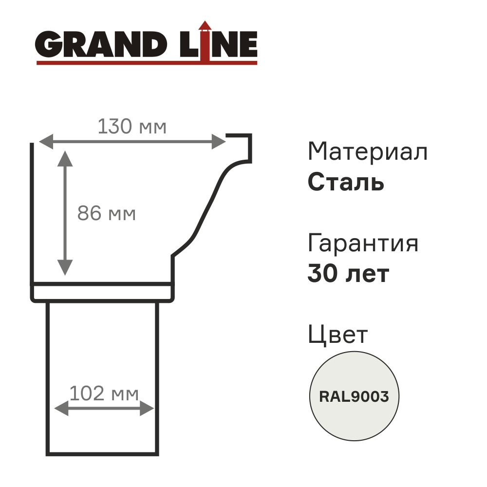Водосток металлический 125/102 мм Grand Line Vortex белый RAL 9003