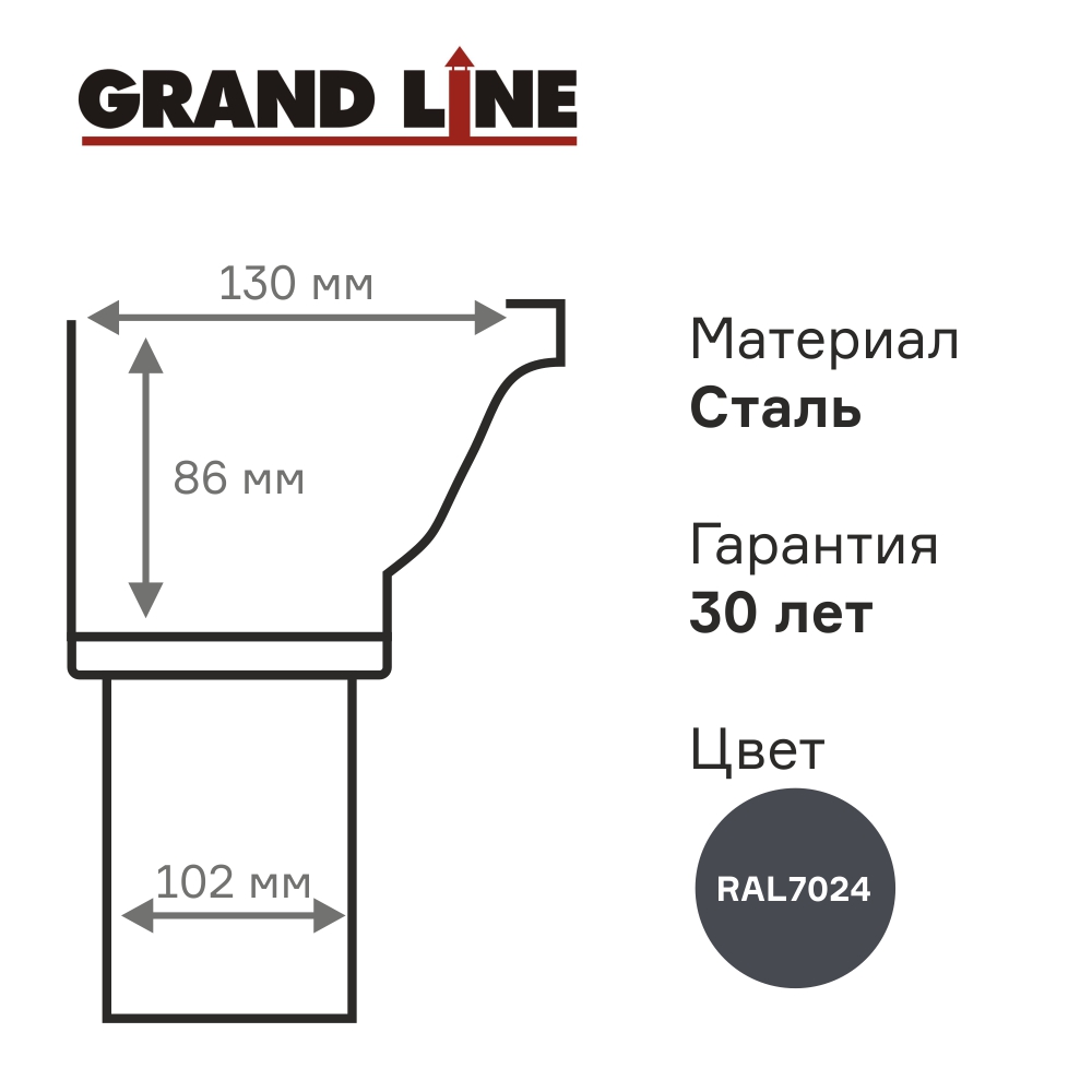 Водосток металлический 125/102 мм Grand Line Vortex графит RAL 7024