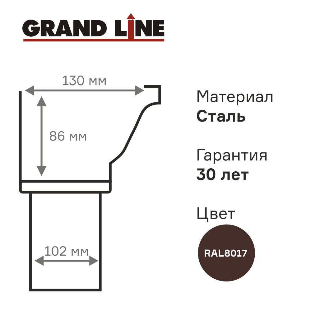 Водосток металлический 125/102 мм Grand Line Vortex коричневый RAL 8017