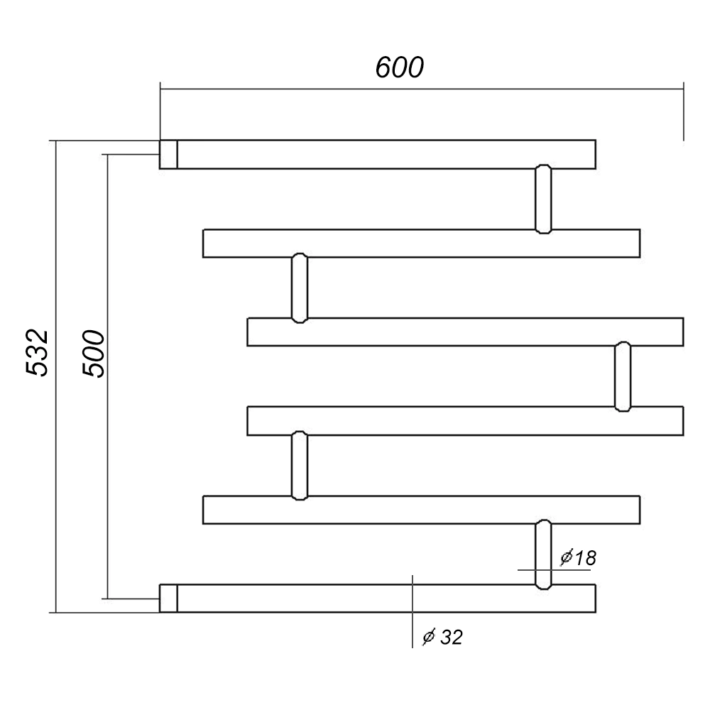 Полотенцесушитель водяной Модерн-Фокстрот-2 500x600 мм нержавеющая сталь