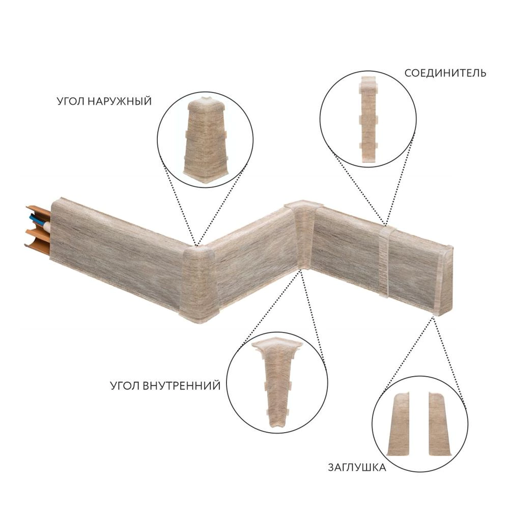 Угол внутренний ПВХ Lider 80 №820 Дуб Аврора 2 шт
