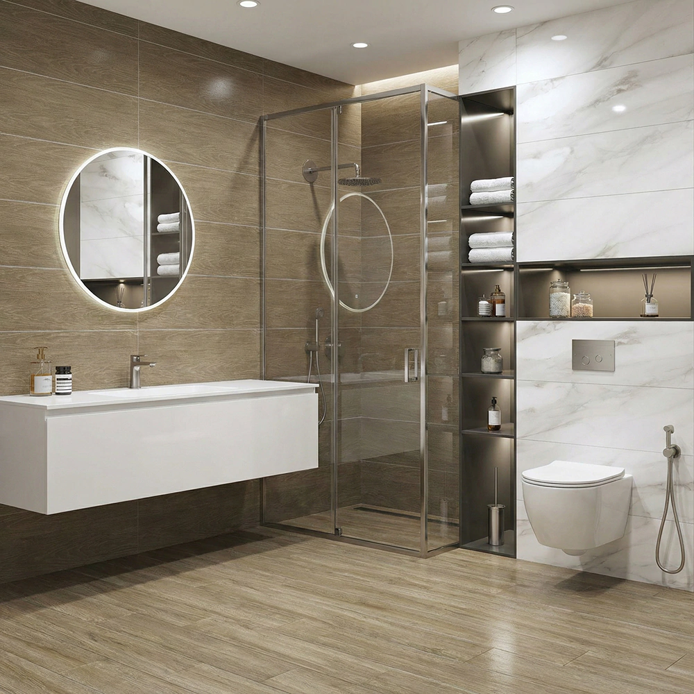 Плитка настенная 30х90 см Мурал коричневая ректификат