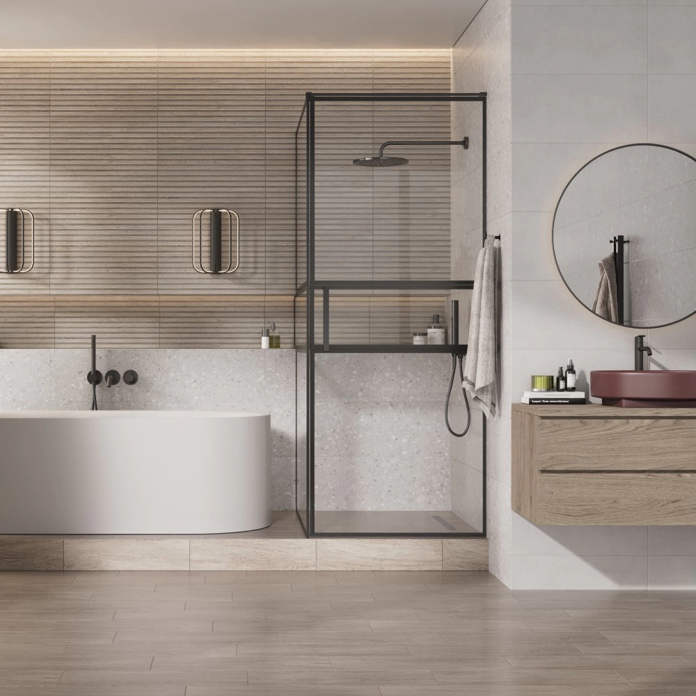 Плитка настенная 30х60 см Форма 02 серая терраццо матовая