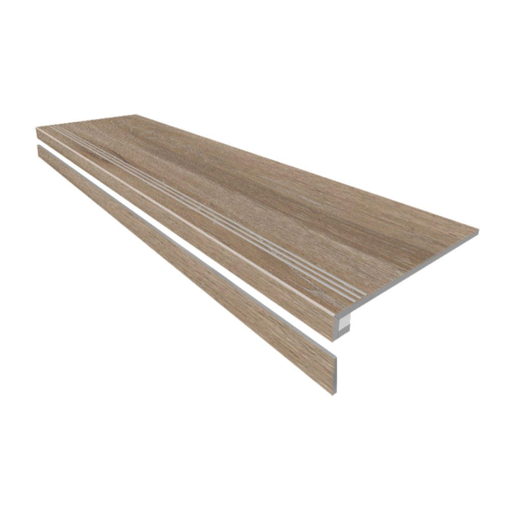 Комплект Дрим вуд DW02 ступень 33х120 см и подступенок керамогранит коричневый матовый 14,5х120 см ректификат