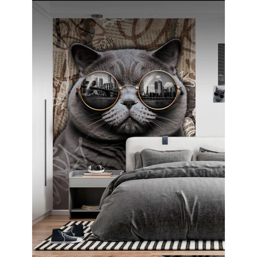 Фотообои флизелиновые Fbrush Кот в очках 200х270 см