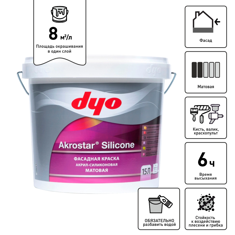 Краска-концентрат фасадная акрил-сил dyo Akrostar Silicone 10 л белая (база A)