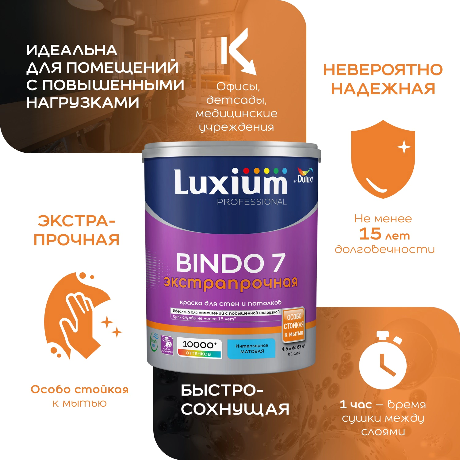 Краска для стен и потолков 2,5 л белая (база BW) Bindo 7 Luxium Professional