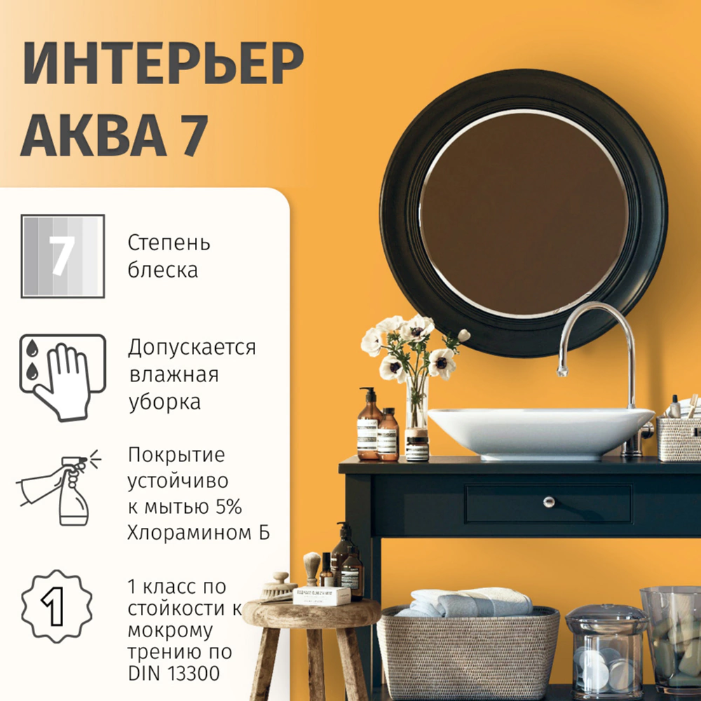 Краска для влажных помещений 9 л белая (база A) Interieur Aqua 7 VINCENT