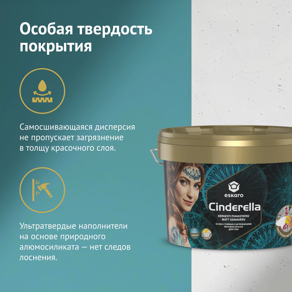 Краска для стен износостойкая 2,7 л прозрачная (база TR) Cinderella eskaro