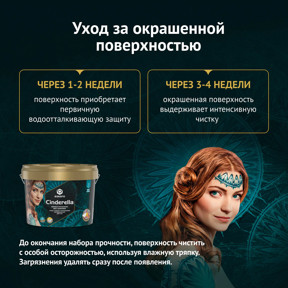 Краска для стен износостойкая 9 л прозрачная (база TR) Cinderella eskaro
