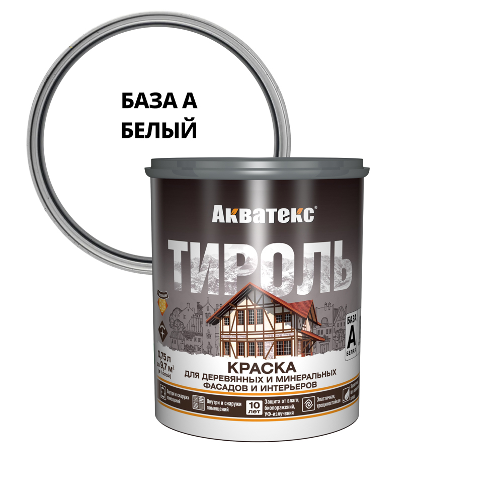 Акватекс Краска для деревянных фасадов 0,75 л белая (база A) Тироль Акватекс