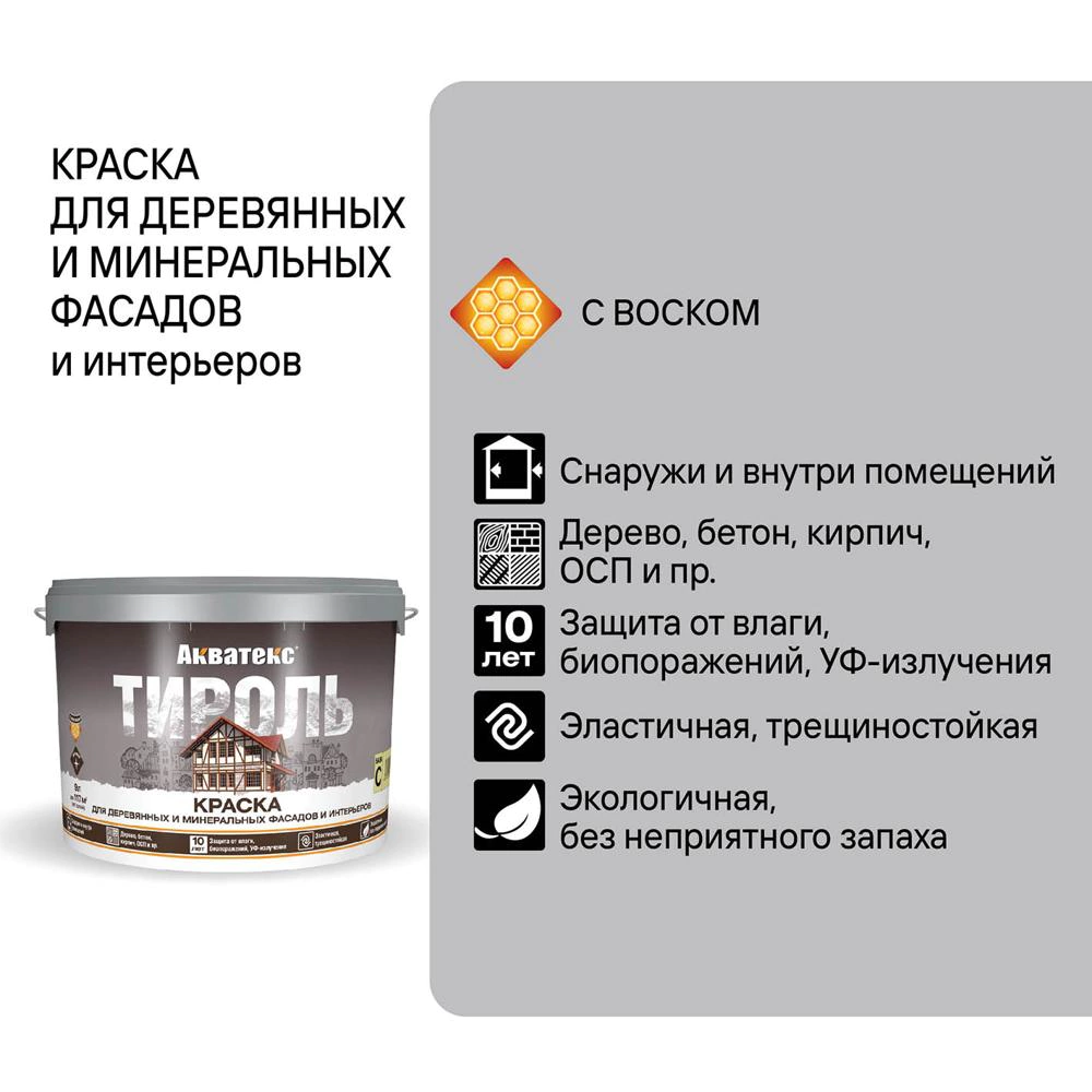 Краска для деревянных фасадов 0,75 л белая (база A) Тироль Акватекс