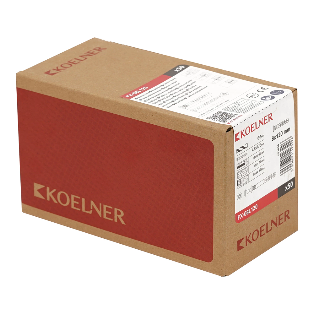 Дюбель-гвоздь 8х120 мм 50 шт с потайной манжетой KOELNER FX-08L120