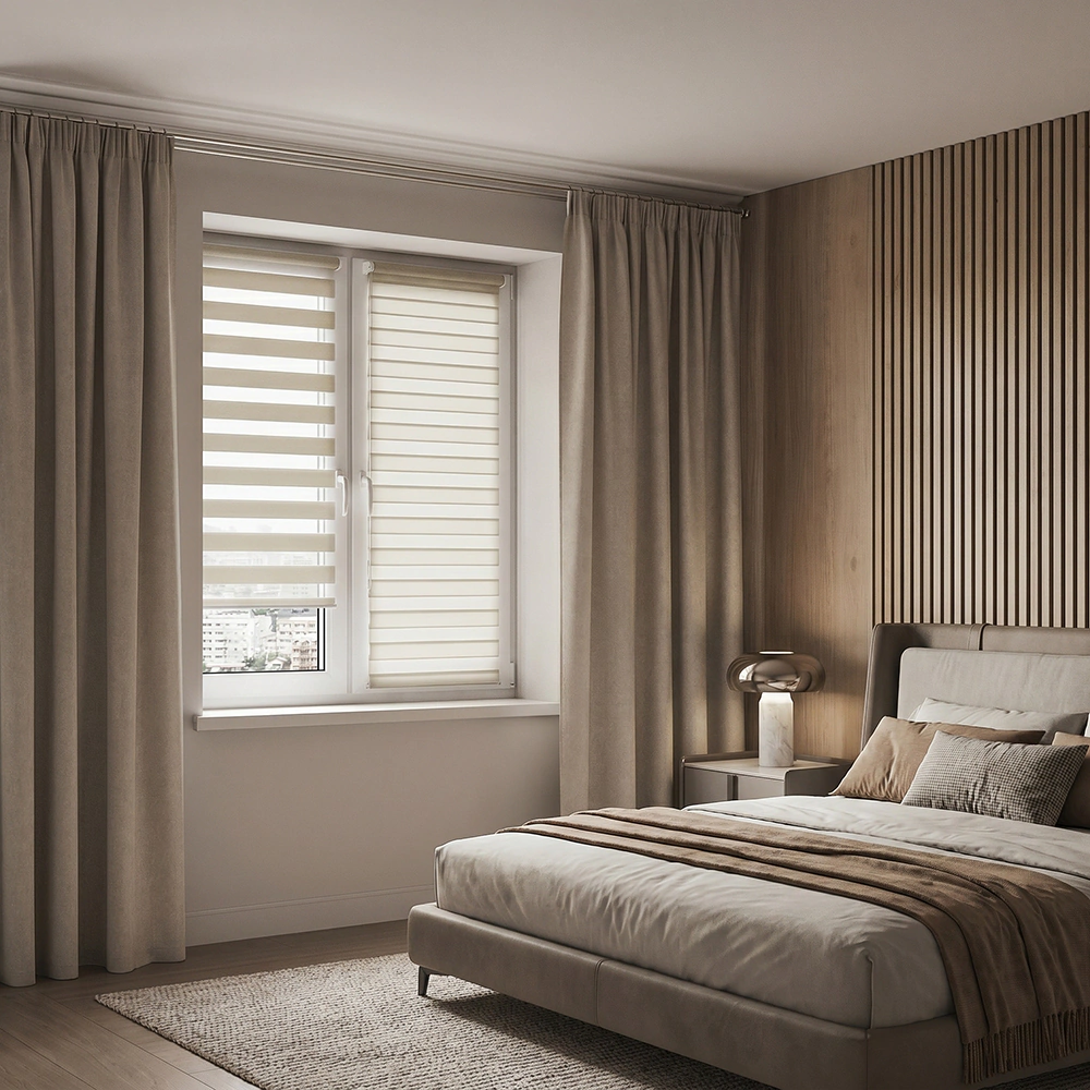 Рулонная штора день-ночь 70х160 см NEODECO на планке Базовый бежевая