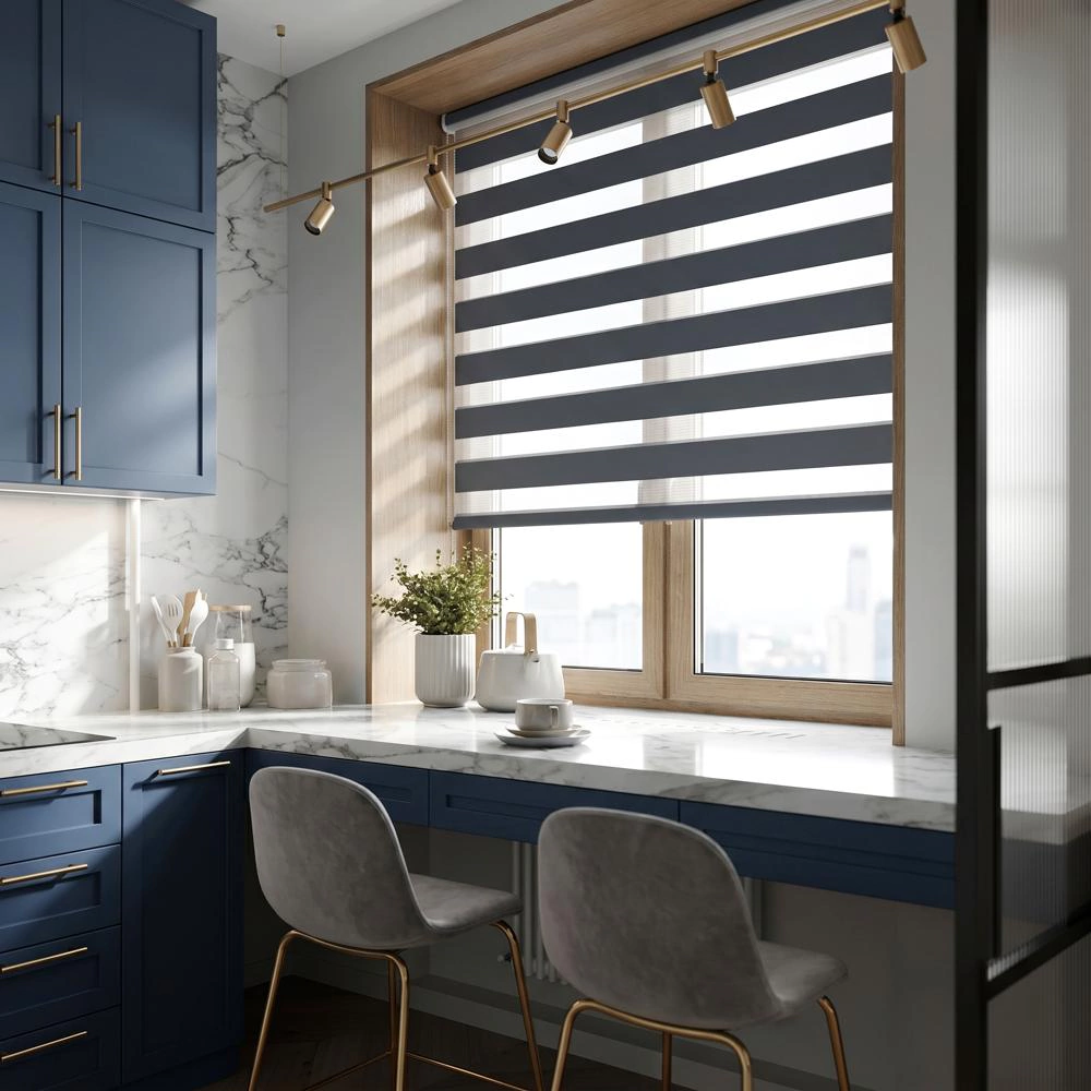 Рулонная штора день-ночь 120х160 см NEODECO на планке Базовый синяя