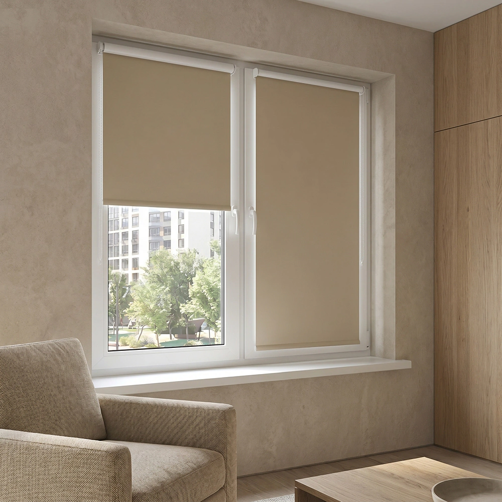 Рулонная штора блэкаут 40х155 см NEODECO Базовый бежевая