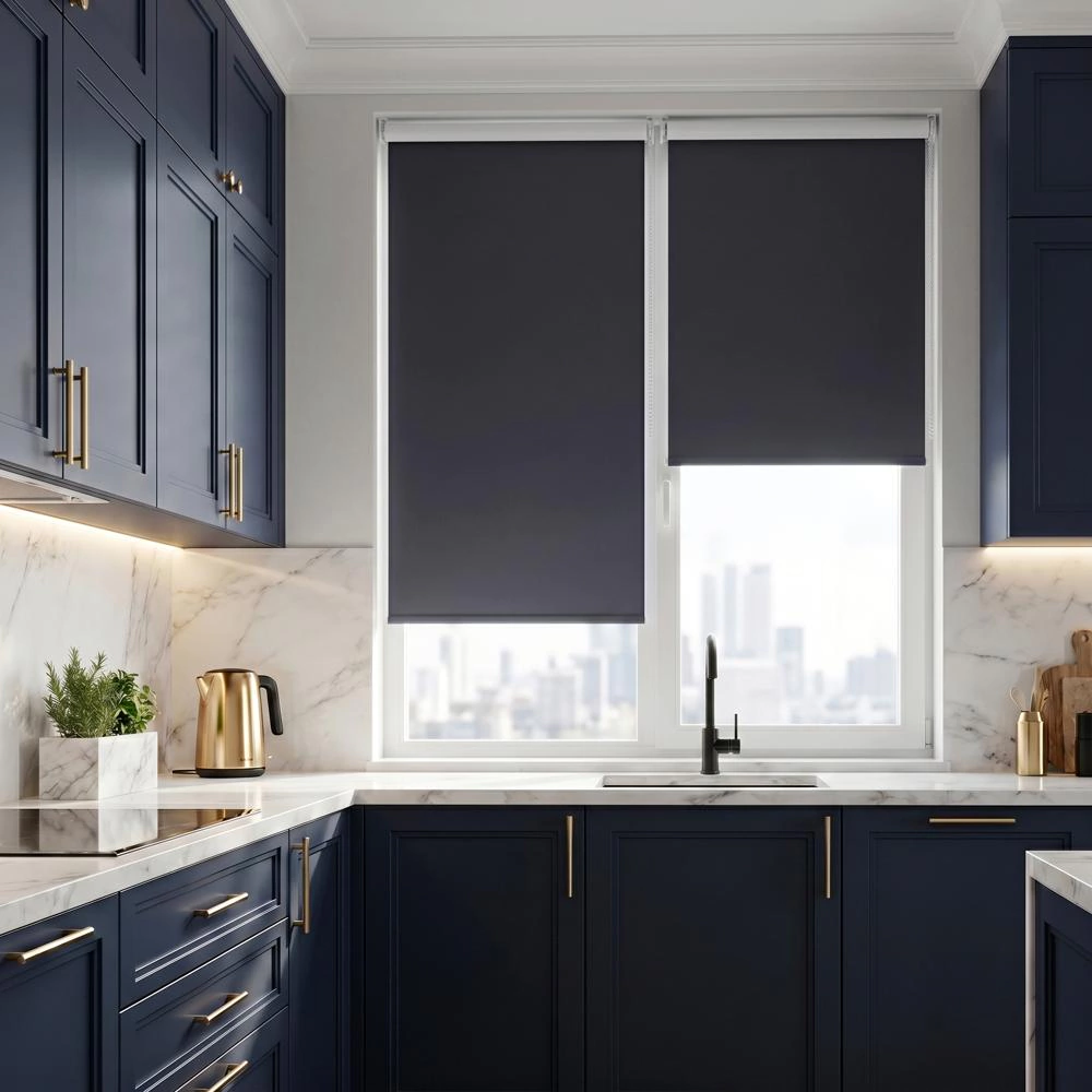 Рулонная штора блэкаут 60х155 см NEODECO Базовый синяя