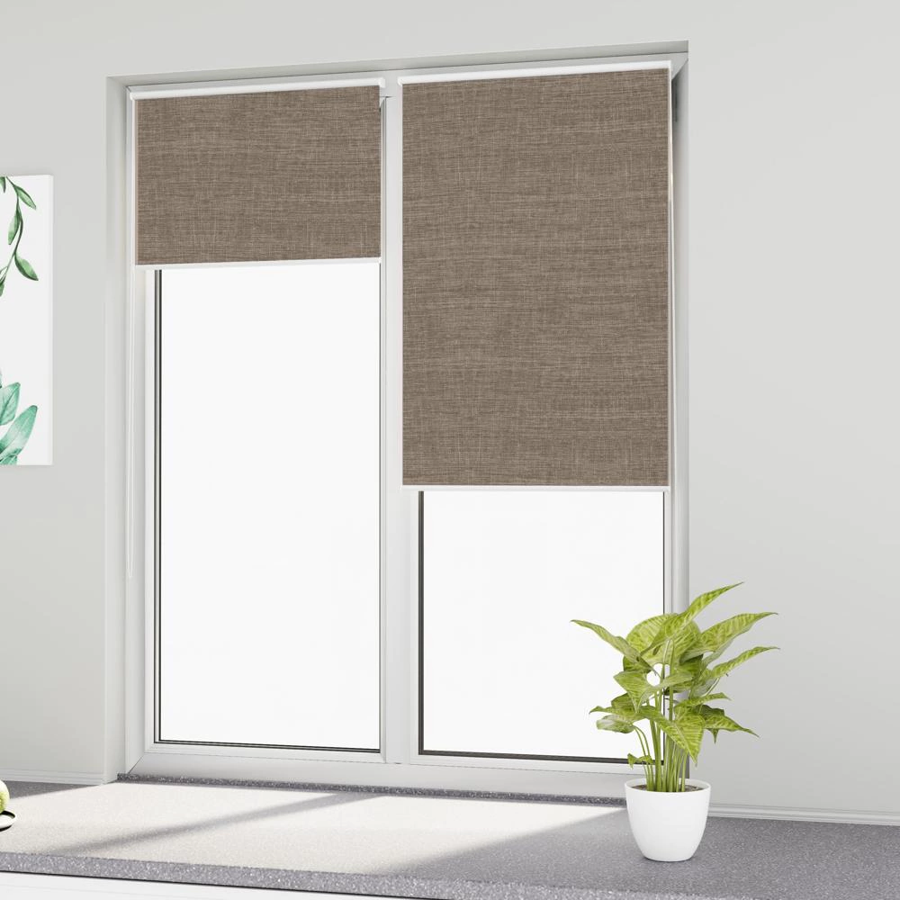 Рулонная штора блэкаут рогожка 60х160 см NEODECO Модерн темно-бежевая