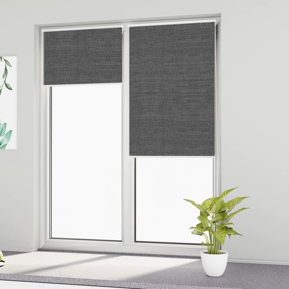 Рулонная штора блэкаут рогожка 160х175 см NEODECO Модерн темно-серая