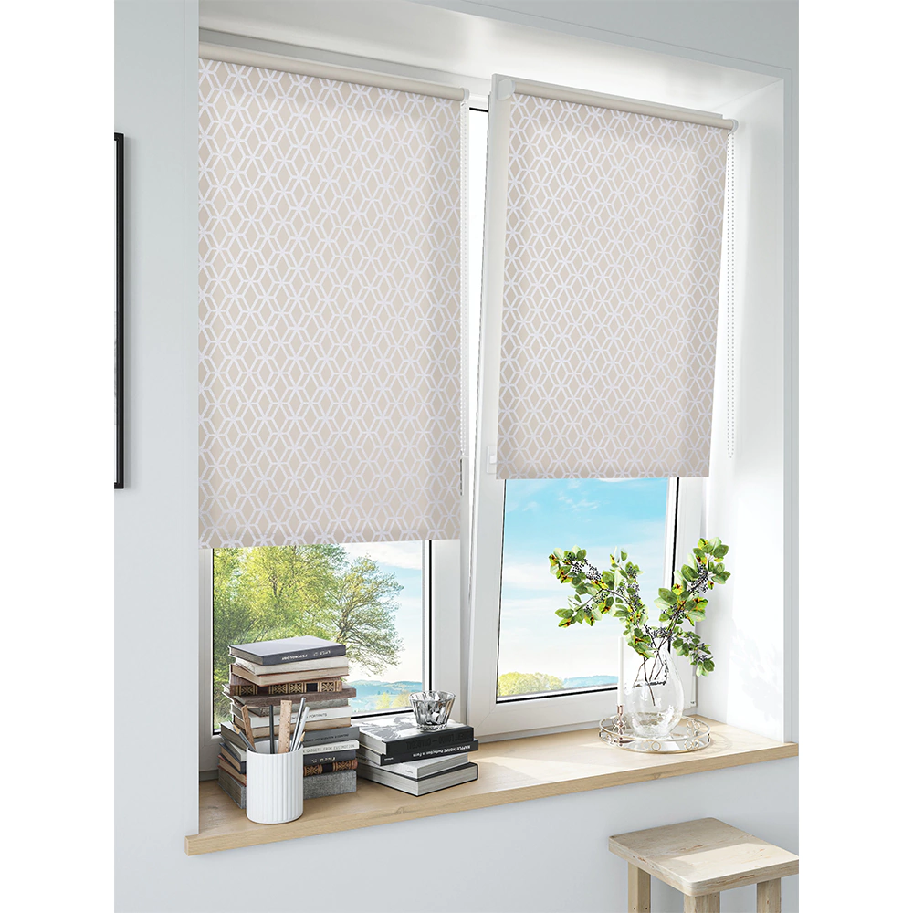 Рулонная штора мини тканевая Соты 120х170 см бежево-серая