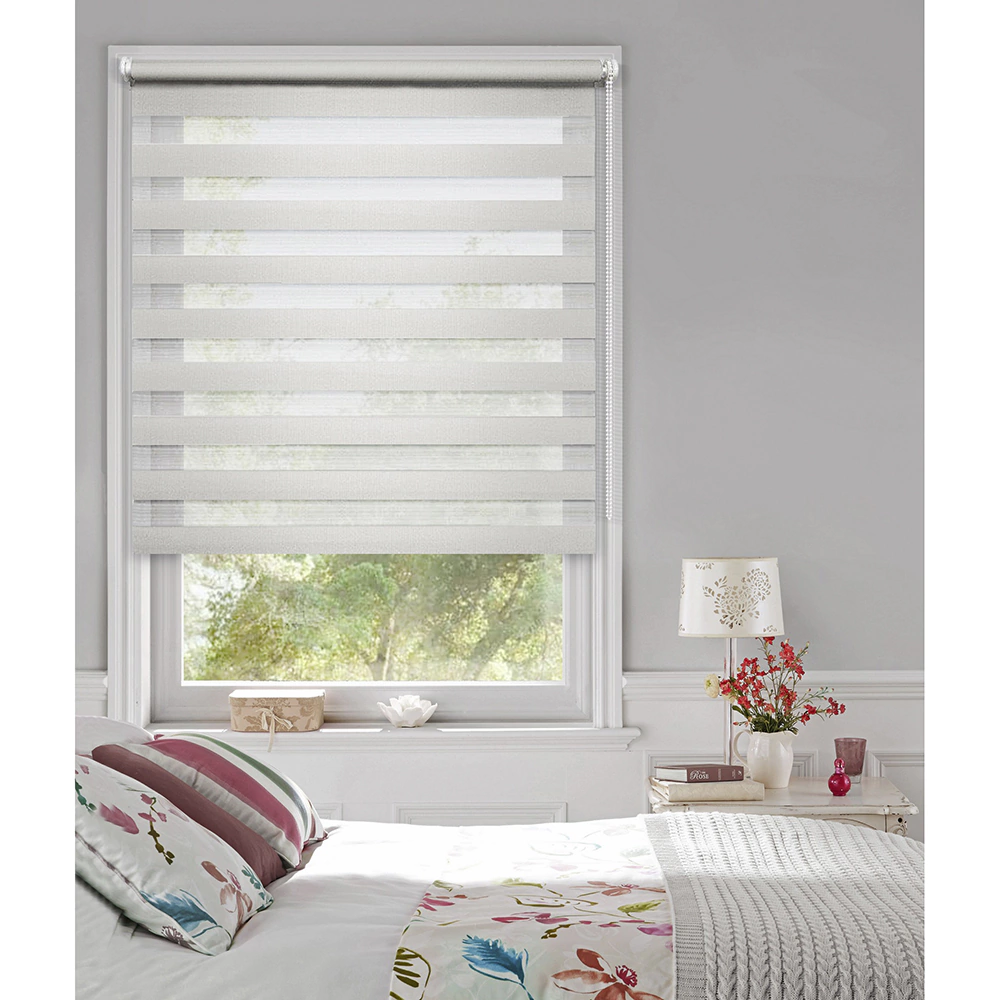 Штора рулонная MIAMOZA день-ночь светонепроницаемая 180х180 см серо-молочная