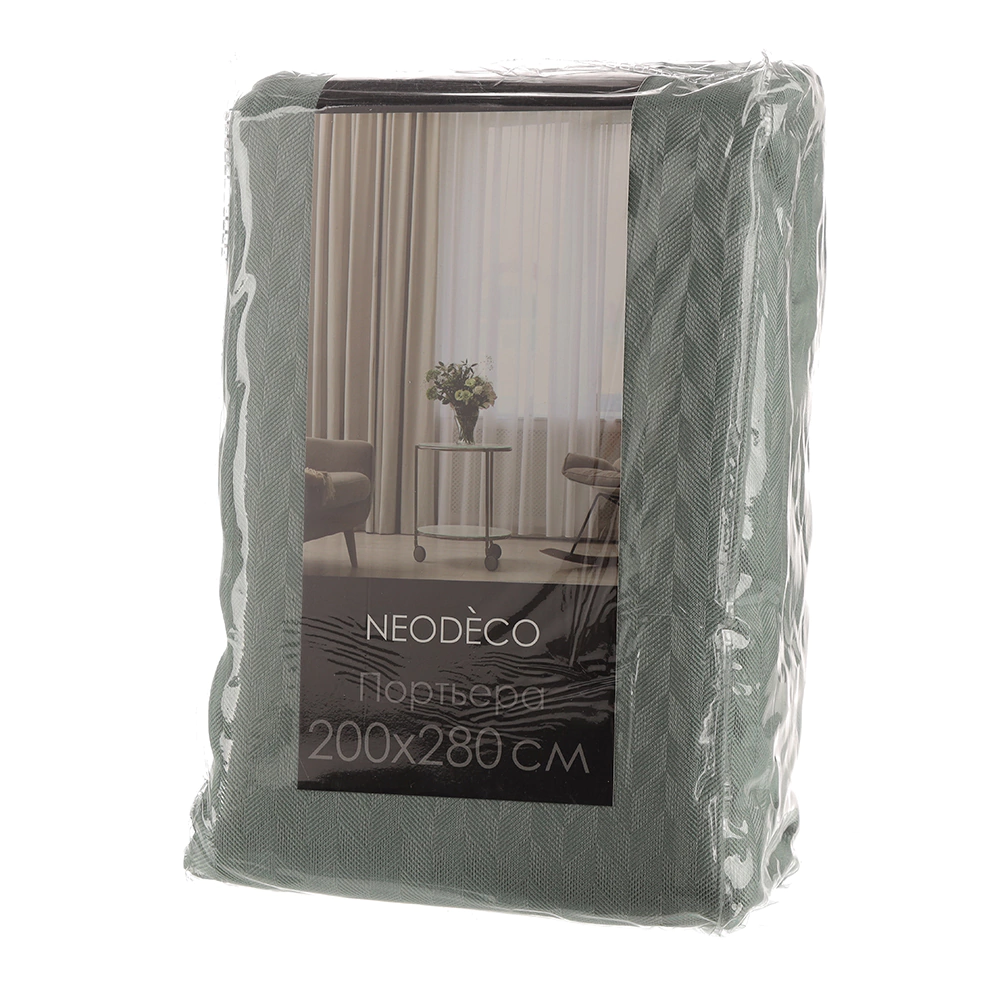 Штора NEODECO жаккард 200х280 см зеленая