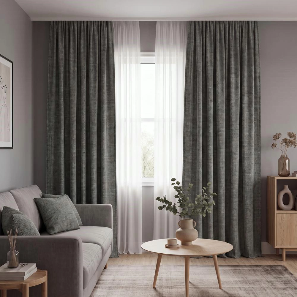 Штора NEODECO Рогожка BOSFORD 230х280 см серая